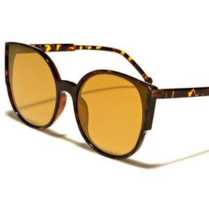 Classic Retro Look Chic Womens Mirrored Lens Round Tortoise Cat Eye Sunglasses